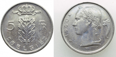 Бельгия 5 франков 1960 Belgie, Бодуэн I (1951-1993) KM 135.1 медно-никель 3999-852