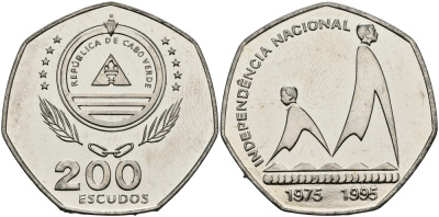Кабо-Верде 200 эскудо 1995 20 лет независимости KM 35 медно-никель UNC 3333-1023