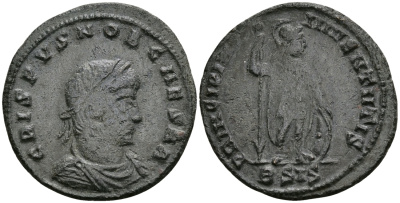 Римская Империя нуммий 320 - 321 Крисп в ранге цезаря PRINCIPIA IVVENTVTIS Сисция Good Very fine (R4) RIC 39 бронза 1073-3-5-3