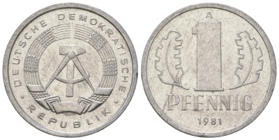 ГДР 1 пфенниг 1981 А KM 8.2 алюминий 4623-366