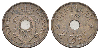 Дания 2 эре 1937 N, Кристиан X (1912-1947) KM 827 бронза 4701-855