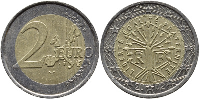 ФРАНЦИЯ 2 ЕВРО 2002 KM 1289 биметалл 4391-113