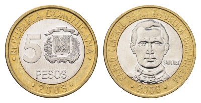 Доминикана (Доминиканская Республика) 5 песо 2008 KM 89 биметалл UNC 4695-1231