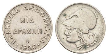 Греция 1 драхм 1926 Афина в шлеме, год-тип KM 69 медно-никель 4706-516