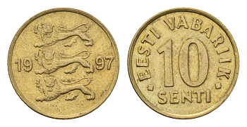Эстония 10 сентов 1997 KM 22 латунь UNC 4696-166
