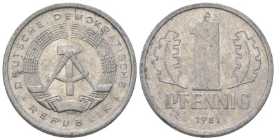 ГДР 1 пфенниг 1981 A KM 8.1 алюминий 4651-1261