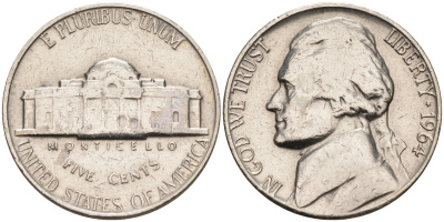 США 5 центов 1964 Джефферсон KM А192 медно-никель 4595-643