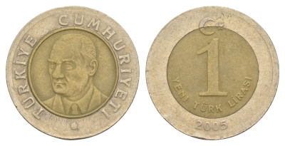Турция 1 лира 2005 Кемаль Ататюрк KM 1169 биметалл 4633-334