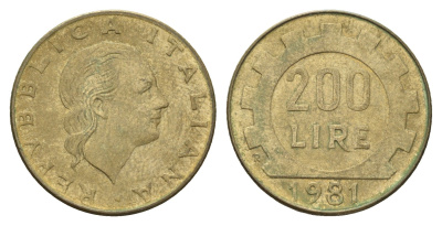 Италия 200 лир 1981 R, шестерня KM 105 алюминиевая бронза 4606-842