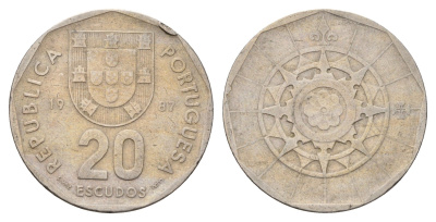 Португалия 20 эскудо 1987 KM 634 медно-никель 4707-312