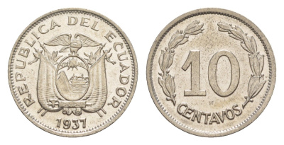 Эквадор 10 сентаво 1937 KM 76 никель UNC 4640-1136