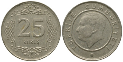 Турция 25 курушей 2009 KM 1242 медно-никель 4561-1223