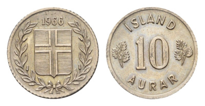 Исландия 10 эйре 1966 KM 10 медно-никель UNC 4696-265
