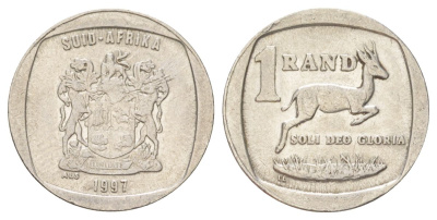 ЮАР 1 ранд 1997 KM 164 медь плакированная никелем 4627-328