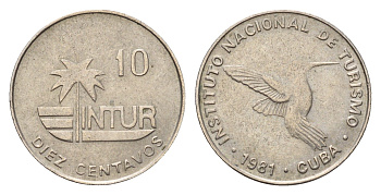 Куба 10 сентаво 1981 туристические деньги, INTUR, номинал KM 415.1 медно-никель 4696-1119