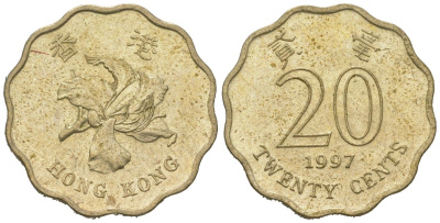 Гонконг 20 центов 1997 KM 67 никель латунь 4580-1059