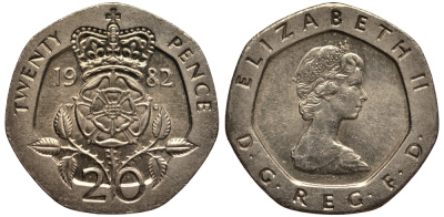 Великобритания 20 пенсов 1982 Елизавета II (1952-2022) KM 931, Spink 4230 (G1) медно-никель 4182-314
