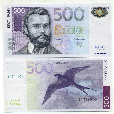 Эстония 500 крон 2007 Pick 89, Сергеев 27 бумага UNC (пресс) 000-00-00