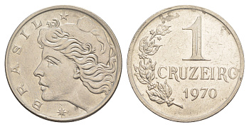 Бразилия 1 крузейро 1970 KM 581 никель 4642-1213