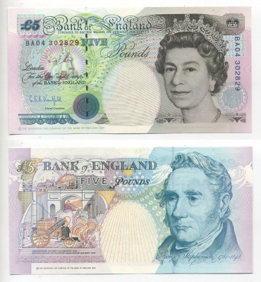 АНГЛИЯ 5 ФУНТОВ 1990 Pick 382b UNC (ПРЕСС) 6293-24-1