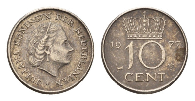 Нидерланды 10 центов 1977 Юлиана (1948-1980) KM 182 никель 4685-111