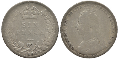 Великобритания 6 пенсов 1890 Виктория (1837-1901) KM 760, Spink 3929 серебро 4114-727