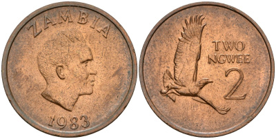 Замбия 2 нгве 1983 KM 10a сталь плакированная медью UNC 210-816