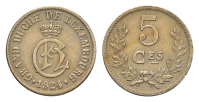 Люксембург 5 сантимов 1924 Шарлотта (1918-1964), год-тип KM 33 медно-никель 4659-417