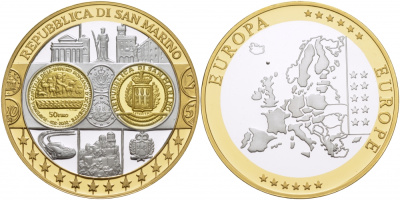 САН-МАРИНО МЕДАЛЬ ND НОВЫЕ ЕВРОМОНЕТЫ биметалл PROOF 04-174-13