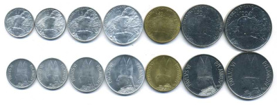Ватикан набор из 7 монет 1966 Павел VI (1963-1978), шепард (пастух) KM 84, 85, 86, 87, 88, 89, 90   UNC 4691-951-957