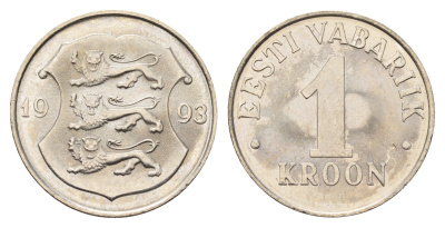 Эстония 1 крона 1993 KM 28 медно-никель UNC 4686-1253