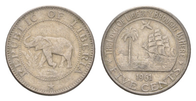 Либерия 5 центов 1961 KM 14 медно-никель 4659-453