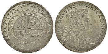 Польша 8 грошей 1753 EC, Август III (1733-1763) KM 156 (C12) серебро 00-00