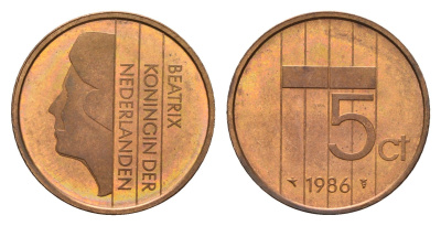 Нидерланды 5 центов 1986 Беатрикс (1980-2013) KM 202 бронза UNC 4684-1234