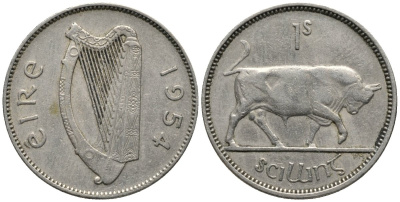 Ирландия 1 шиллинг 1954 бык KM 14a медно-никель 4171-227