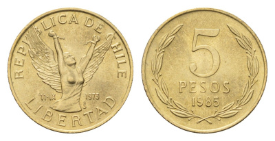 Чили 5 песо 1985 KM 217 латунь UNC 4685-833