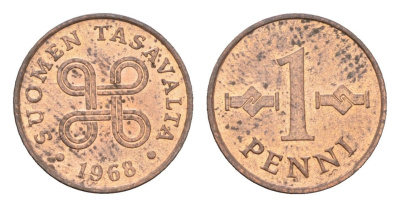 Финляндия 1 пенни 1968 KM 44 медь UNC 4669-366