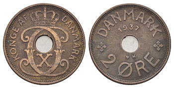 Дания 2 эре 1937 N, Кристиан X (1912-1947) KM 827 бронза 4701-853