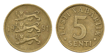 Эстония 5 сентов 1991 KM 21 латунь 4694-1256