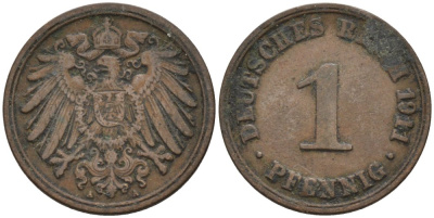 Германия 1 пфенниг 1911 A KM 10, J. 10 медь 4576-129