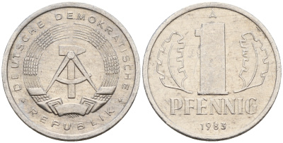 ГДР 1 пфенниг 1983 А  KM 8.2 алюминий 4115-132