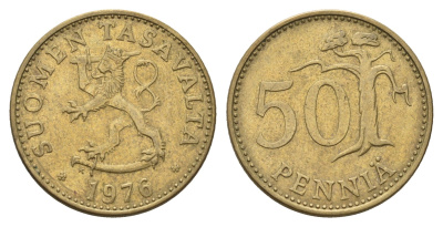 Финляндия 50 пенни 1976 KM 48 алюминиевая бронза 4546-216