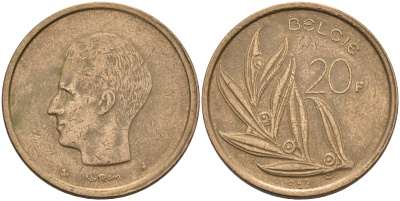 Бельгия 20 франков 1982 Belgie KM 160 никель бронза    4592-1215