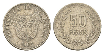 Колумбия 50 песо 1993 KM 283 медь цинк никель 4696-1234