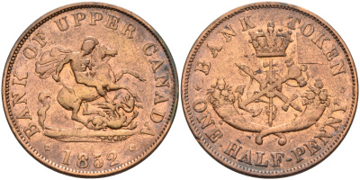 Канада 1/2 пенни 1852 Upper Canada, токен KM TN2 медь    4599-615