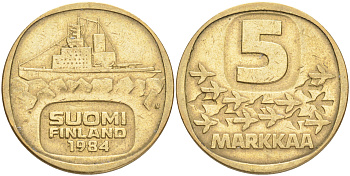 ФИНЛЯНДИЯ 5 МАРОК 1984 N ЛЕДОКОЛ KM 57 алюминиевая бронза 4556-926