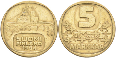 ФИНЛЯНДИЯ 5 МАРОК 1984 N ЛЕДОКОЛ KM 57 алюминиевая бронза 4556-926