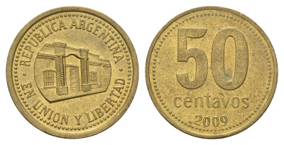 Аргентина 50 сентаво 2009 KM 111 алюминиевая бронза 4573-955