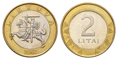 Литва 2 лита 2002 KM 112 биметалл UNC 4364-554