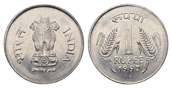 Индия 1 рупия 1997 KM 92.2 нержавеющая сталь UNC 4688-1252